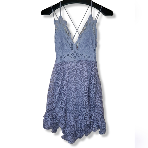 Free People Adella Burnout Dress - Extra Small XS Strappy Grey / Lilac Summer - Picture 3 of 8